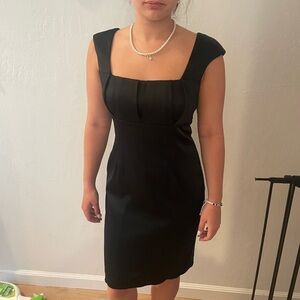 Calvin Klein Black Sheath Midi Dress with Cap Sleeves LBD